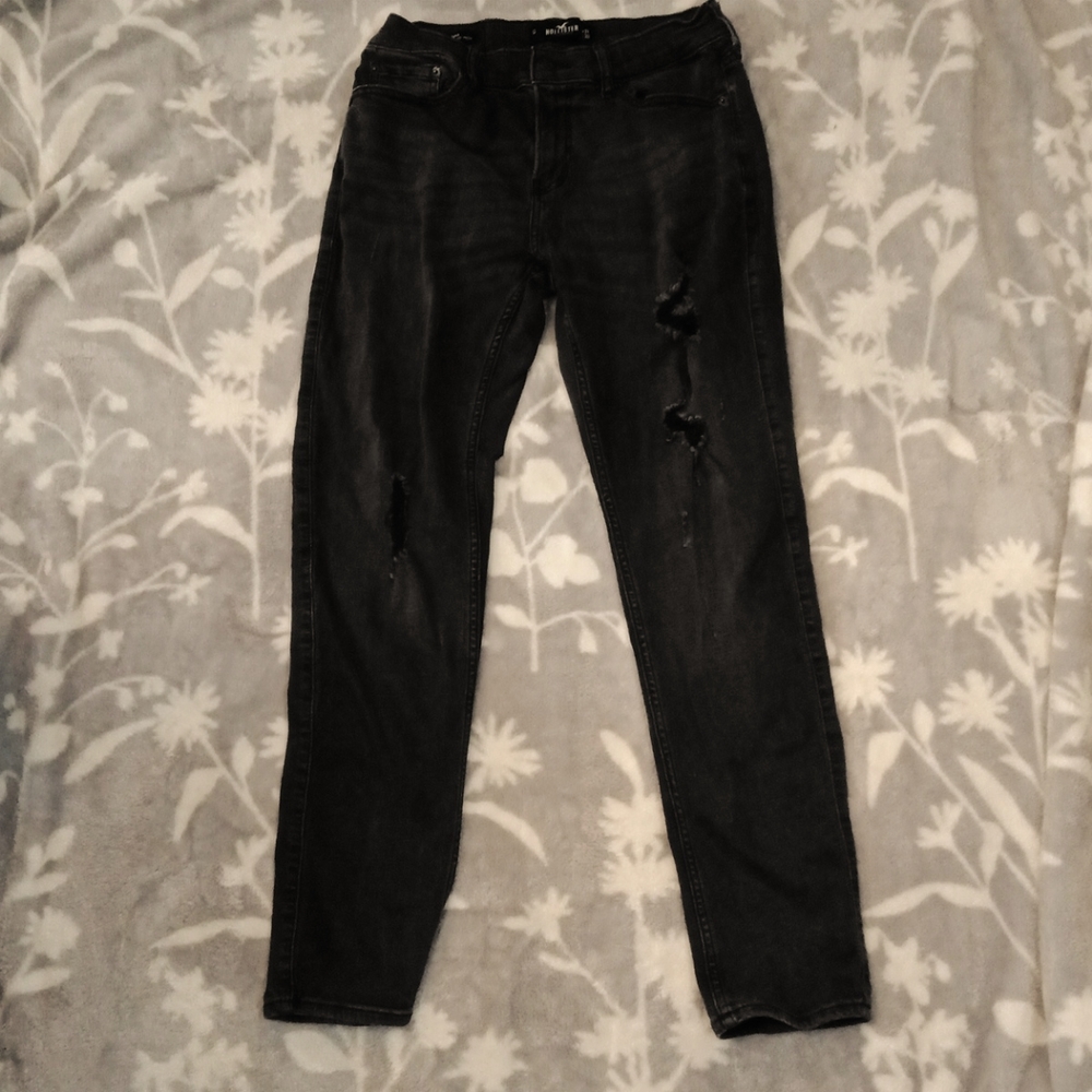 Mens Hollister Black Stretch Taper  Ripped Jeans Hollister Sz W 31x L 32